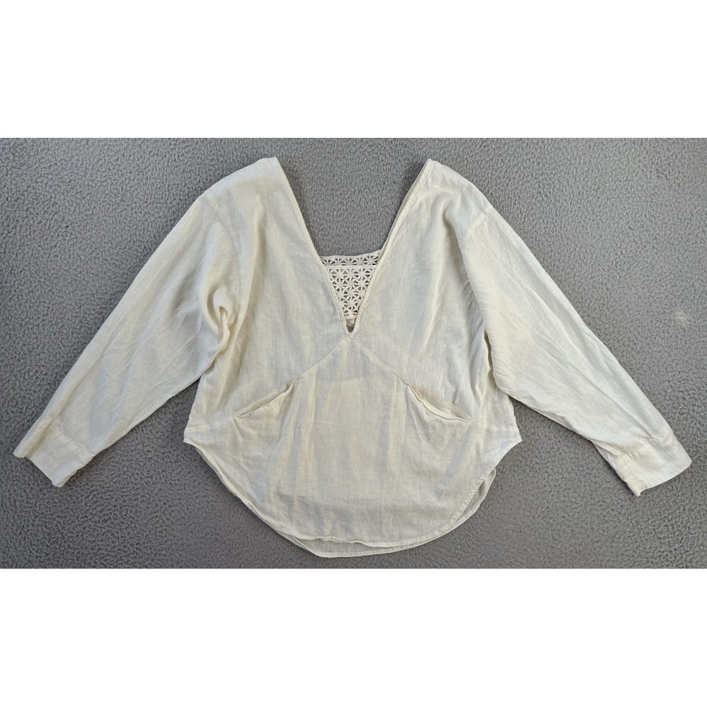 Free People Just Cruisin Top Womens XS‎ Linen Blend Pockets Crochet Trim